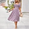 Summer Puff Sleeve Casual Square Collar Floral Swing Dress Wholesale Dresses N5323022200257