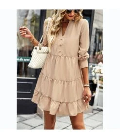 Solid Color Long Sleeve Casual Smocked Dress Wholesale Dresses SDN536761