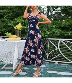 Fashion Floral Slip Midi Dress Slim High Slit Casual Sleeveless Wholesale Dresses SDN560215