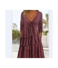 Casual Long Sleeve V Neck Tie Irregular Cake Dresses Wholesale Dresses N5923090100070