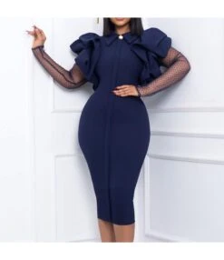 Polka Dot Mesh Sleeve Elegant Bodycon Pencil Dress Wholesale Dresses SDN539405