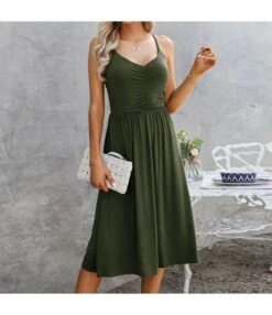 Women Fashion Sleeveless V Neck Wholesale Flowy Dresses SD204248