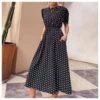 Polka Dot Print Short Sleeve Elastic Waist Wholesale Midi Dresses SD168431